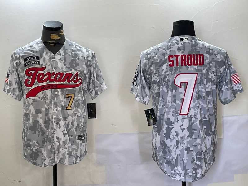 Mens Houston Texans #7 CJ Stroud Arctic Camo 2024 Salute to Service Stitched Baseball Jerseys